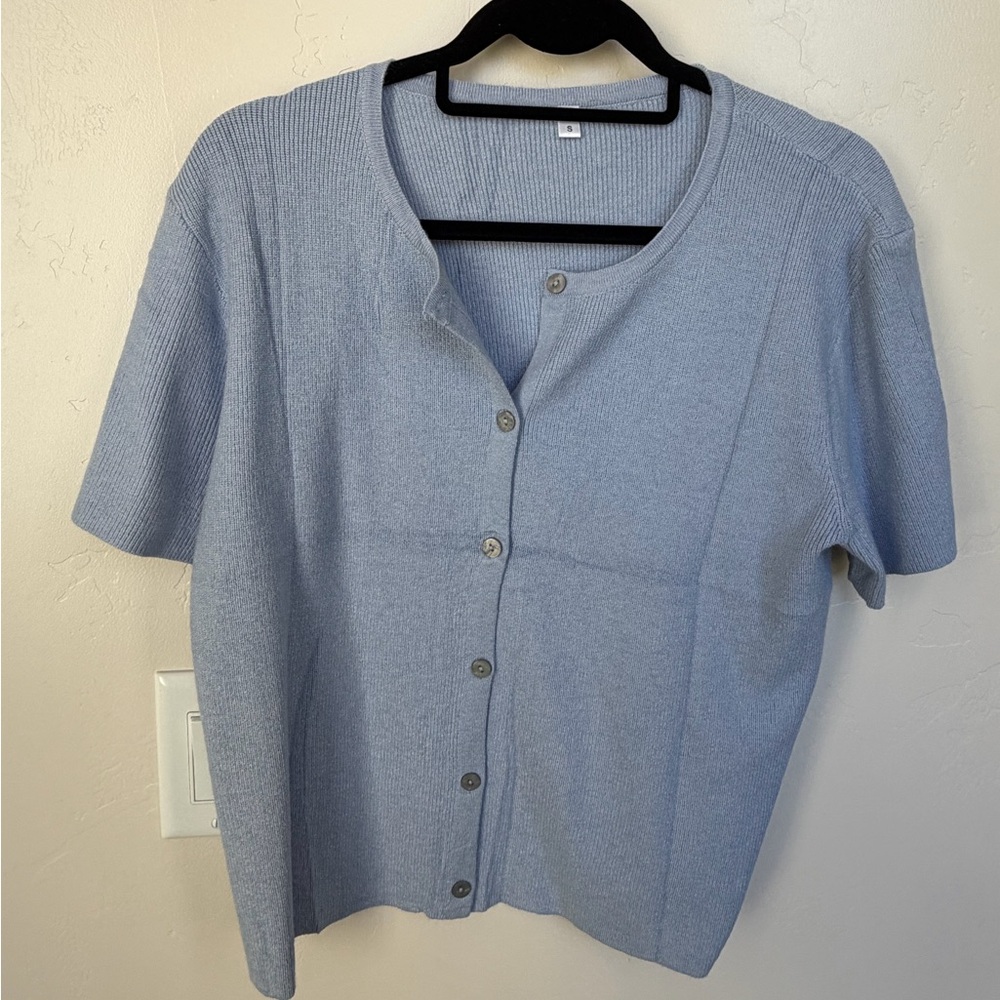 New! Light Blue Button-Up Women's Sweater